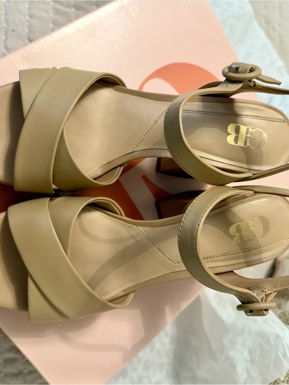 Platform Block Heel Sandals in Beige